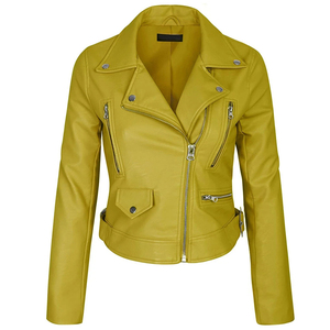 <b>Top</b> Selling yellow Cowhide <b>Leather</b> Jacket For Women's Low MOQ 100%<b>High</b> Quality Custom-Made Design Winter Fashion Jackets - Product Image 1