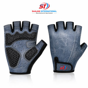 <b>Half</b> Finger Cycling Gloves Denim Wash Print Anti <b>Slip</b> Gel Pad Casual Bike Gloves Wholesale OEM Custom Logo - Product Image 1