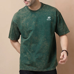 T-shirt en coton tricoté premium délavé à l'acide pour homme – Confortable, doux, respirant, écologique, séchage rapide, style urbain - Product Image 1