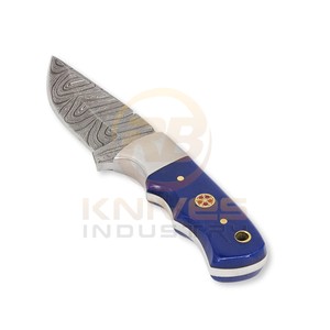 Custom Handmade Damascus Hunting <b>Knife</b> with Blue Resin <b>Handle</b> Fixed Blade Skinning Bushcraft Camping Survival <b>Knife</b> with Leather - Product Image 4