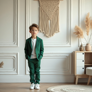 Costume 2 pièces vert émeraude pour garçons, ensemble blazer et pantalon, tenue élégante décontractée pour mariage et soirée - Product Image 2