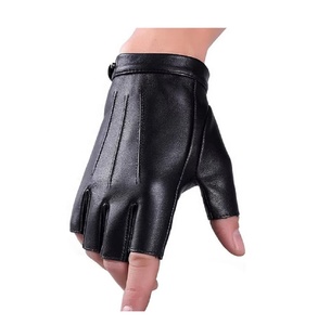 Guantes de cuero sin dedos Logotipo personalizado Guantes de cuero genuino suave negro de Pakistán - Product Image 4