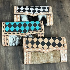 กระเป๋าเงินหนังลายตารางหมากรุกสำหรับผู้หญิงความจุขนาดใหญ่กระเป๋าใส่บัตรหลายใบแฟชั่นหนังวัวกระเป๋าใส่เงิน - Product Image 4