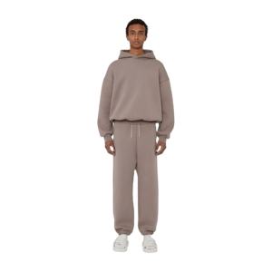 Conjunto Deportivo de Talla Grande 100% Algodón Color Beige, Venta al por Mayor, MOQ Bajo, Pantalones Deportivos Holgados con Serigrafía, Logotipo Personalizado, Trajes para Correr para Invierno - Product Image 1