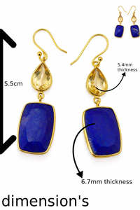 Boucles d'oreilles en argent plaqué or avec citrine et lapis-lazuli pour femmes, bijoux élégants en pierres précieuses, boucles d'oreilles design élégantes pour les fêtes - Product Image 3