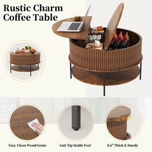 Tavolino da Caffè Rotondo con Piano Sollevabile da 31,5 Pollici, Stile Rustico Marrone, con Vano Portaoggetti e Gambe in Acciaio Resistente, Design Sicuro per Soggiorno - Product Image 5