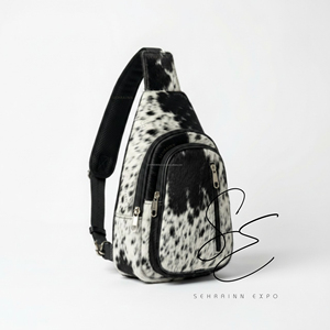 Genuine Leather Hair On Cowhide Sling Bag Crossbody Chest Bag Unisex Mini Backpack Single <b>Strap</b> <b>Shoulder</b> Bag Travel Daypack - Product Image 3
