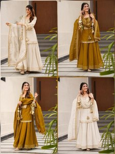 Traditional <b>Indian</b> Pakistani Women's White <b>Kurta</b> Set With Embroidered Dupatta Floor-Length Cotton Loose Fit Wedding Wear - Product Image 5