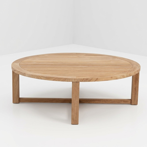 Table basse ronde en bois contemporaine avec plateau à lattes, idéale pour hall d'hôtel, café, complexe hôtelier, villa, qualité commerciale, ensemble de centre de table pour cocktails - Product Image 1