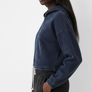 เสื้อฮู้ดครอปผู้หญิงแบบมีซิป ระบายอากาศได้ดี สไตล์ฮิปฮอป สตรีทแวร์ วินเทจ ผ้าฟลีซฟอกสี ลายพิมพ์ตามสั่ง สำหรับฤดูหนาว รุ่นใหม่ล่าสุด - Product Image 3