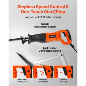 Sierra recíproca eléctrica de 120 voltios y 7,5 amperios, 8 cuchillas, velocidad Variable, longitud de carrera de 1-1/8 pulgadas para corte de madera, Metal y plástico - Product Image 5