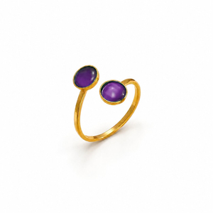 Bague en laiton plaqué or avec cabochon d'améthyste, minimaliste, ajustable, bijoux de mode, conception personnalisée OEM, vente en gros - Product Image 1