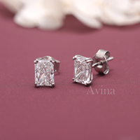 Boucles d'oreilles clous en diamant de laboratoire certifié IGI, taille radiant, en or blanc/rose et or jaune 18 carats, solitaires rectangulaires