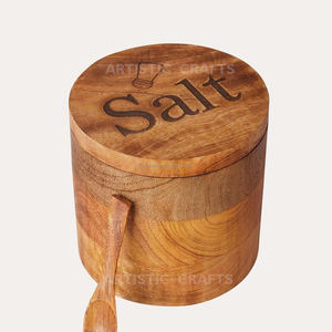 Récipient rond en résine et bois pour herbes et épices avec cuillère Moulin à poivre et boîte à sel pour usage domestique - Product Image 5