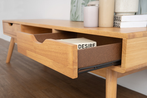 Ready-Stock Modern 1.5m TV Console with 2 Storage <b>Drawers</b> in Natural Finish for <b>Small</b> Apartment and Residential Project - Product Image 5