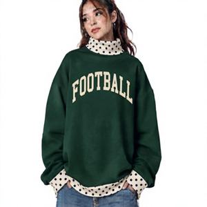 Sudadera personalizada de invierno para mujer con cuello simulado, diseño de lunares en capas, ribete en contraste, estilo vintage de fútbol americano con letras universitarias - Product Image 1