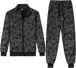 Men’s Camouflage Tracksuit Long Sleeve Zip-Up Jacket And Jogger Sweatpants Casual Activewear <b>Set</b> Stand-Up Collar - Product Image 2