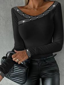 Top Versátil de Verano para Mujer, Corte Holgado, con Adornos de Pedrería en el Escote Barco - Product Image 3