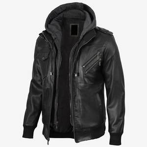Chaqueta con capucha negra con logotipo personalizado RTS Wholesale para hombre, chaqueta de cuero vintage para hombre, chaquetas de alta calidad para hombre, chaqueta de invierno Highstreet - Product Image 3