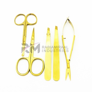 RMI Matt Tweezer Full Gold Plasma Color Angle Point Eyebrow Tweezer And Spring Scissor And Cuticle Scissor Set - Product Image 3