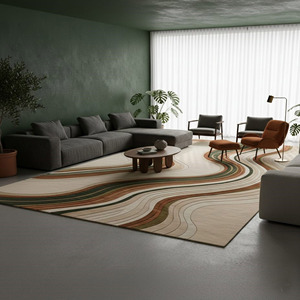 Tapis à lignes ondulées sculpté à la main |   Tapis de style scandinave à dégradé neutre et vert, décoration intérieure, cadeau, prix d'usine - Product Image 4