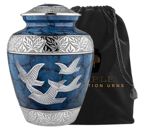 Urna Funeraria de Metal con Diseño de Pájaro Azul para Cenizas Humanas |   Urna Funeraria Decorativa para Adultos con Tapa Grabada en Plata |   Ecológico - Product Image 2
