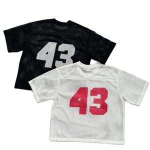 Ensembles de maillots de football rétro vintage unisexes en maille surdimensionnés et courts, style streetwear personnalisé, 100 % coton - Product Image 1