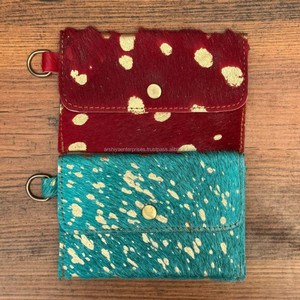 Nuevo monedero de sobre de piel de vaca turquesa y Rojo lavado ácido plateado para mujer con llavero, tarjetero de cuero genuino, Mini carteras - Product Image 4
