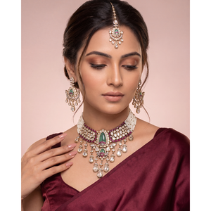 Indian Ethnic Fine Jewelry Set-Divya Victorian Gold Plated Moissanite Choker Necklace for Bridal & Festival - Product Image 1