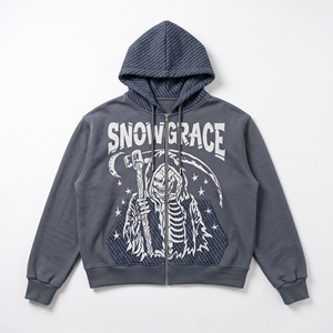 Sweat-shirt à capuche zippé pour homme Snow Grace, gris foncé, en polaire, décontracté, pour l'hiver, imprimé, coupe classique - Product Image 1