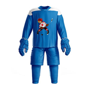 Ensemble de maillots de hockey sur glace personnalisés sublimés pour garçons, 100 % polyester, manches courtes, col en V, taille élastique, bleu et blanc, tenue d'équipe incluse - Product Image 1