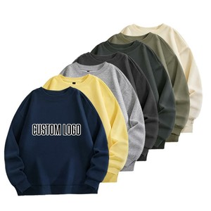 Sweat-shirt à col rond en coton 100% extensible de qualité supérieure, personnalisé avec logo, pour homme, coupe ample, couleur unie, tricoté, léger, OEM - Product Image 1
