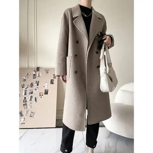 Autumn and <b>Winter</b> Women's Lapel Long-Sleeved Knitted Coat Print Casual Loose Wool with Silk Lining Fleece Thickness - Product Image 3