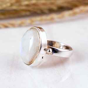 SHYAM JEWELRS 925 Sterling Silver Rainbow Moonstone Oval Shape Boho Handmade Matte <b>Adjustable</b> Bezel Set Wedding Engagement <b>Ring</b> - Product Image 4