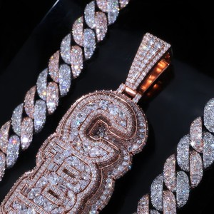 Rose Gold Plated S925 Luxury Letter Pendant Moissanite Diamond Iced Out Round Brilliant Cut Charm Custom Jewelry <b>Gift</b> - Product Image 2