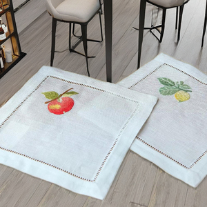 Servilletas de Cóctel de Lino con Diseño de Manzana y Limón – Servilletas Reutilizables 100% Lino Natural, Vajilla Ecológica para Bar, Fiesta - Product Image 4