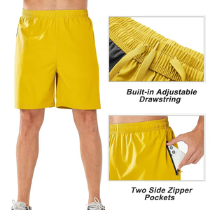 กางเกงขาสั้นออกกำลังกายผู้ชายขายส่ง ระบายอากาศ แห้งเร็ว กางเกงวิ่งออกกำลังกาย โพลีเอสเตอร์ มีกระเป๋าซิป ชุดกีฬาแบบกำหนดเอง - Product Image 3