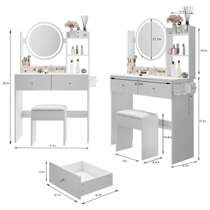 Tavolo da Trucco con Specchio LED da 17 Pollici, Sgabello Imbottito, 2 Prese AC+2 USB, Grande Specchio con Interruttore Touch, 3 Colori, Vanity per il Trucco - Product Image 2