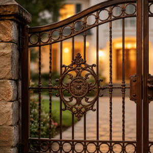 Puerta de Entrada de Hierro Forjado en Bronce con Medallón Ornamental y Grabados, Puerta de Seguridad para Jardín de Villa de Lujo - Product Image 3