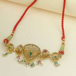 Attractive South Indian <b>Choker</b> Necklace 925 <b>Silver</b> Gold Plated Royal Temple Jewelry for Women - Product Image 2