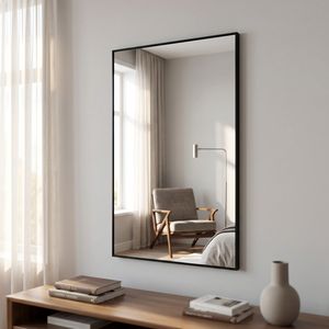 Specchio da Bagno Rettangolare con Cornice in Metallo Nero 26x38 Pollici, Montaggio a Parete - Product Image 4