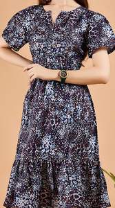 Vestido Midi de Algodón con Encaje y Estampado Floral Digital, Ecológico, Cintura Natural, Manga Corta, Alta Calidad, Venta al Por Mayor para Mujer - Product Image 5