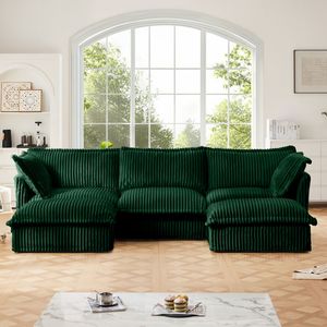 Divano componibile a U a 3 posti con rivestimento sfoderabile, design con bordi francesi e molteplici cuscini grandi per soggiorno - Product Image 1