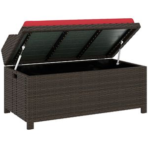 Panca portaoggetti da esterno in vimini rosso con cuscino per decorazioni da esterno - Product Image 1