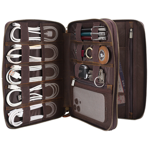 <b>Leather</b> Tech Organizer <b>Case</b> with Zipper Closure 7 Inch Multifunctional Portfolio for Electronics and <b>Documents</b> - Product Image 5