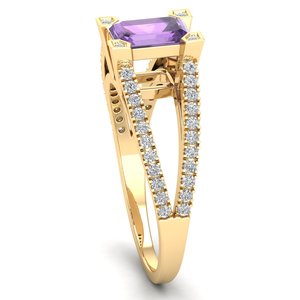 REYES Customized Emerald Cut Amethyst Gemstone Wedding <b>Fine</b> <b>Ring</b> IGI Certified Solid 14K Yellow Gold Diamond Engagement <b>Rings</b> - Product Image 3