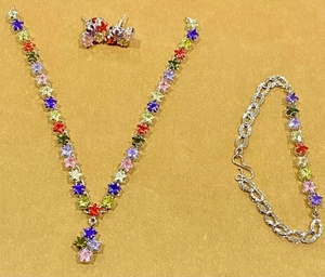 Conjunto de Joyería RAY FINE ORNATES, Estrella Multicolor, Chapado en Oro Blanco de 18K, Estilo Vintage, Certificado IGI, Collar, Pulsera y Aretes con Piedras Preciosas - Product Image 3