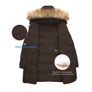TIAGO SPORTS Parka con Capucha para Hombre, Color Marrón, Largo hasta la Rodilla, Abrigo Grueso de Invierno con Ribete de Piel, Parkas para Hombre - Product Image 3