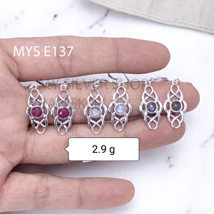 Boucles d'oreilles fines en argent sterling 925 avec rubis corindon cabochon MYS-E137, personnalisables OEM ODM, marque privée, bijoux indiens pour femmes - Product Image 1