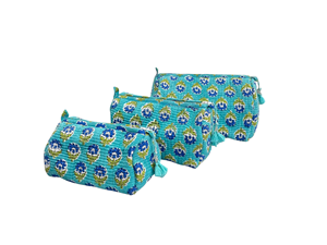 Set de Bolsas de Cosméticos con Estampado Floral, Estilo Bohemio, Cierre de Cremallera, Bolsas de Maquillaje Portátiles con Borlas - Product Image 1